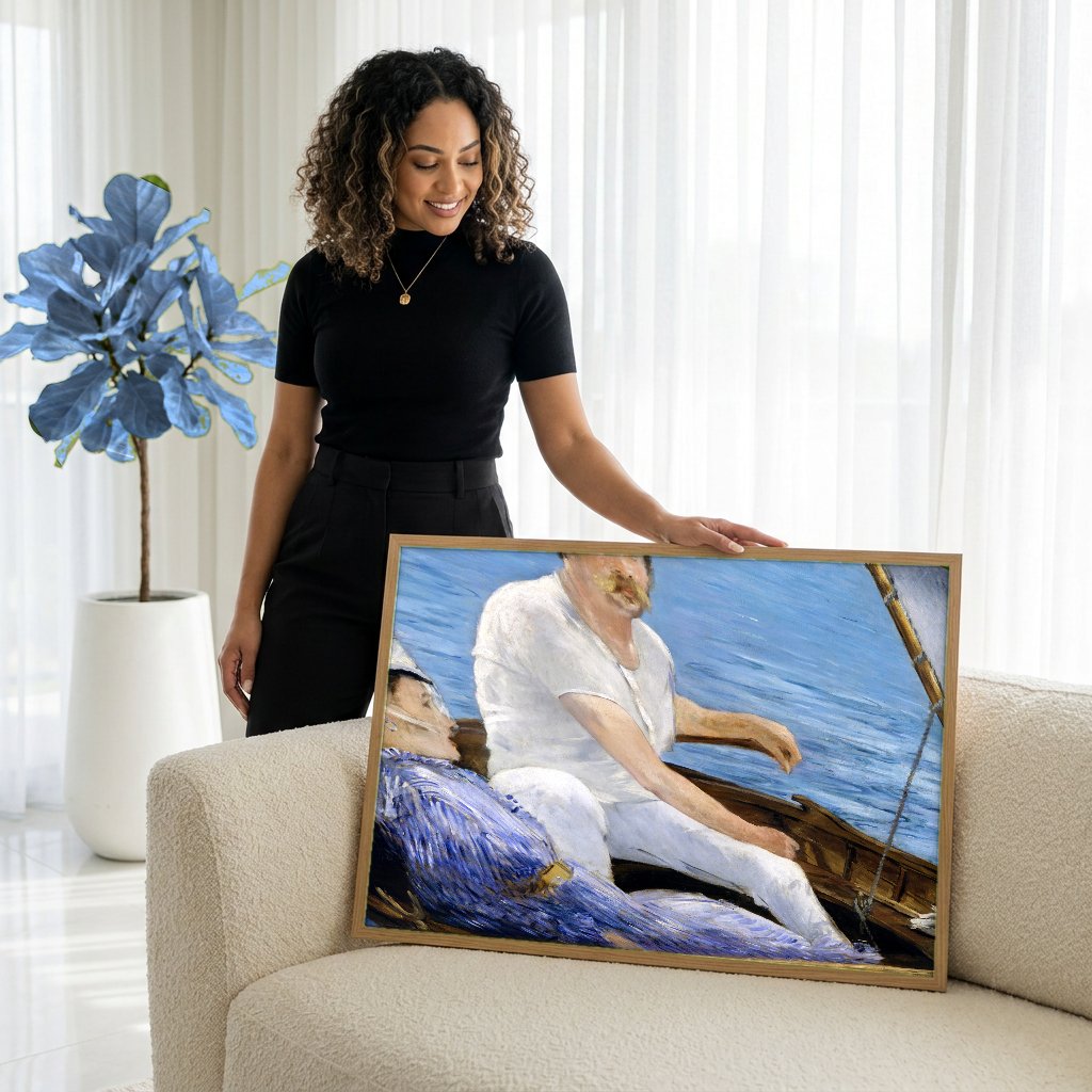 Quadro Decorativo 'O Barco' - Edouard Manet com modelo em ambiente