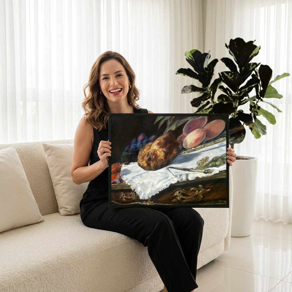 Quadro Decorativo A Cesta de Pão - Manet com modelo em ambiente