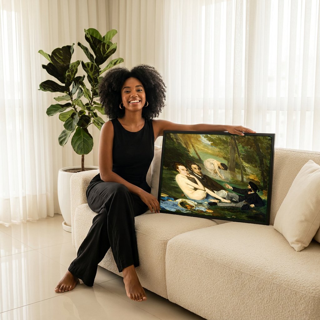 Quadro Decorativo Almoço na Relva - Manet com modelo em ambiente
