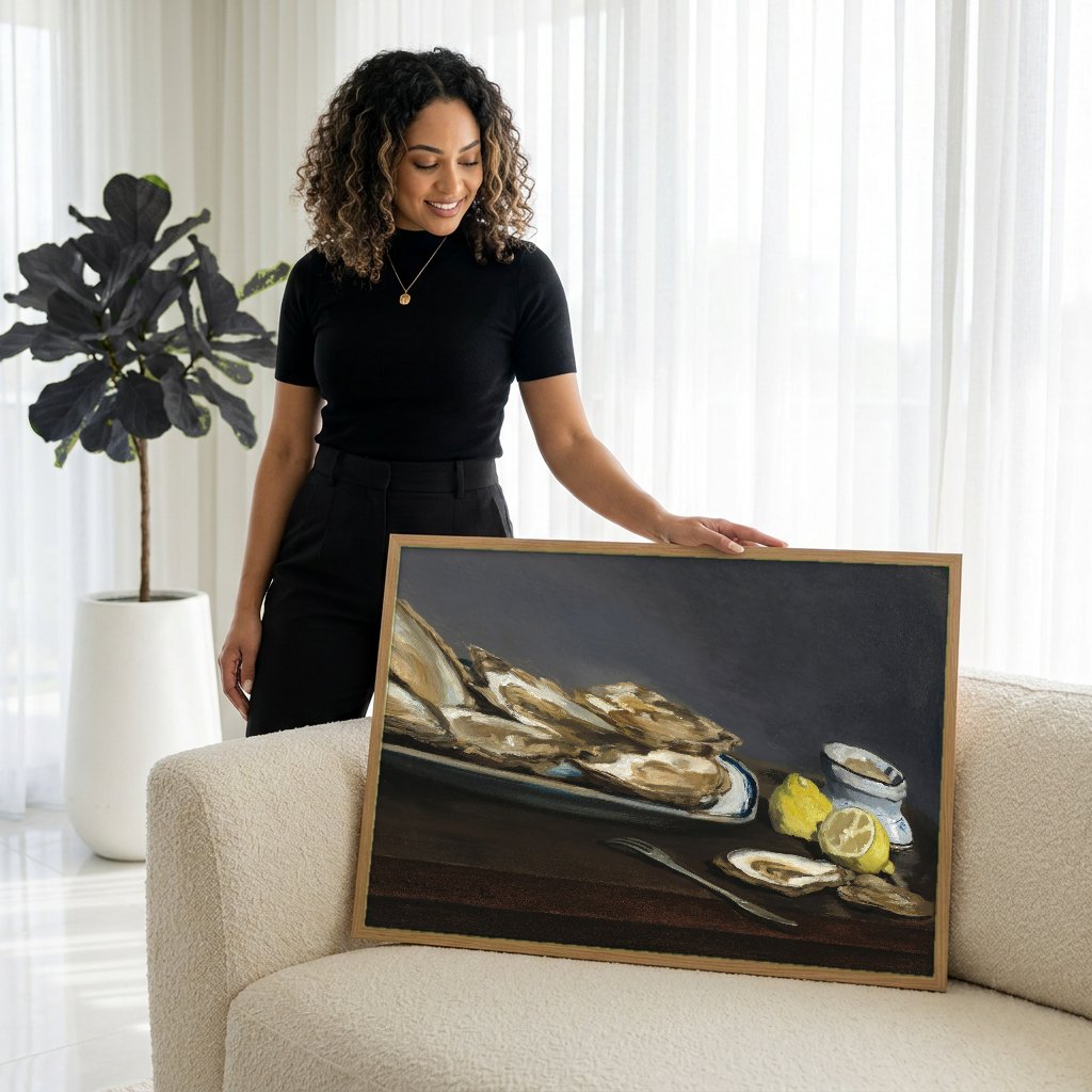 Quadro Decorativo Ostras - Edouard Manet com modelo em ambiente