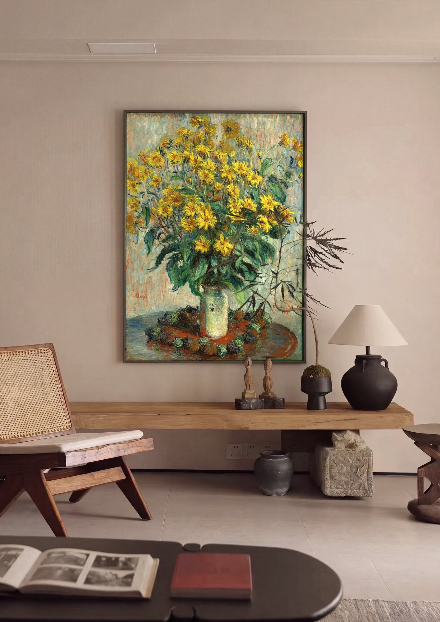 Quadro Decorativo Girassóis - Claude Monet em ambiente decorado