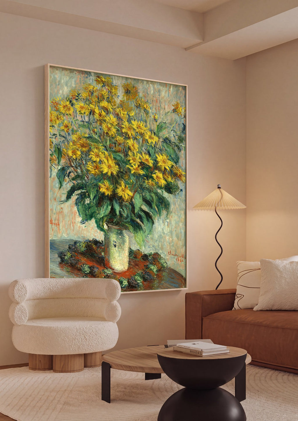 Quadro Decorativo Girassóis - Claude Monet em ambiente decorado