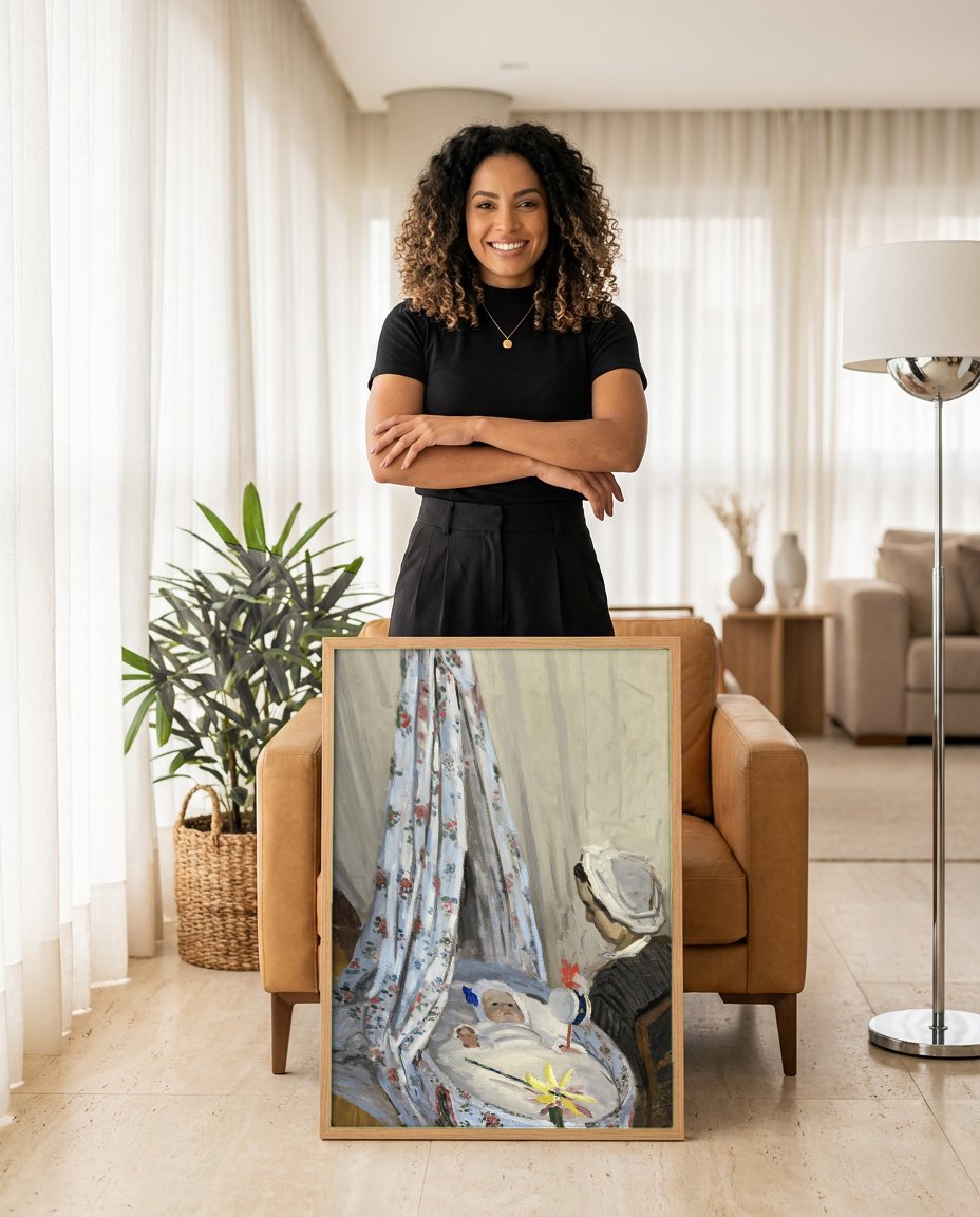 Quadro Decorativo O Berço - Claude Monet com modelo em ambiente