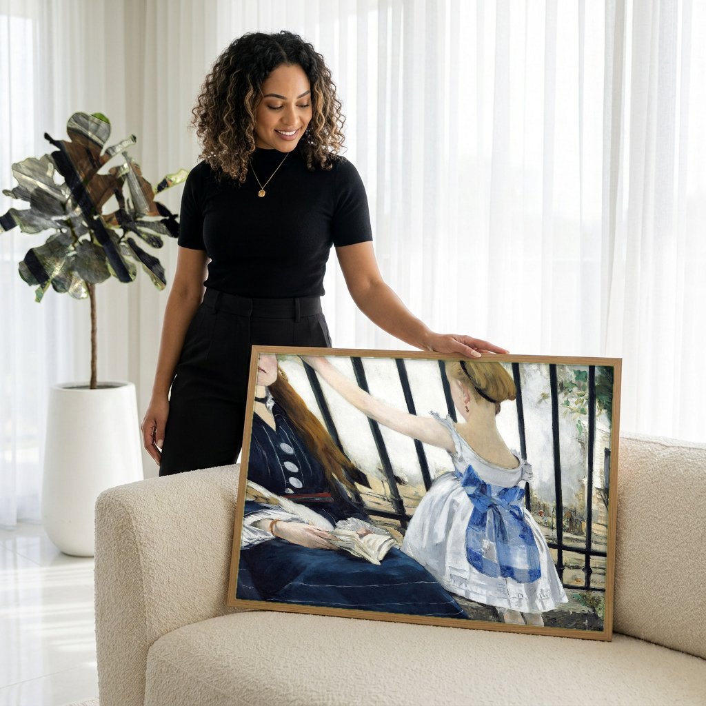 Quadro Decorativo A Ferrovia - Manet com modelo em ambiente