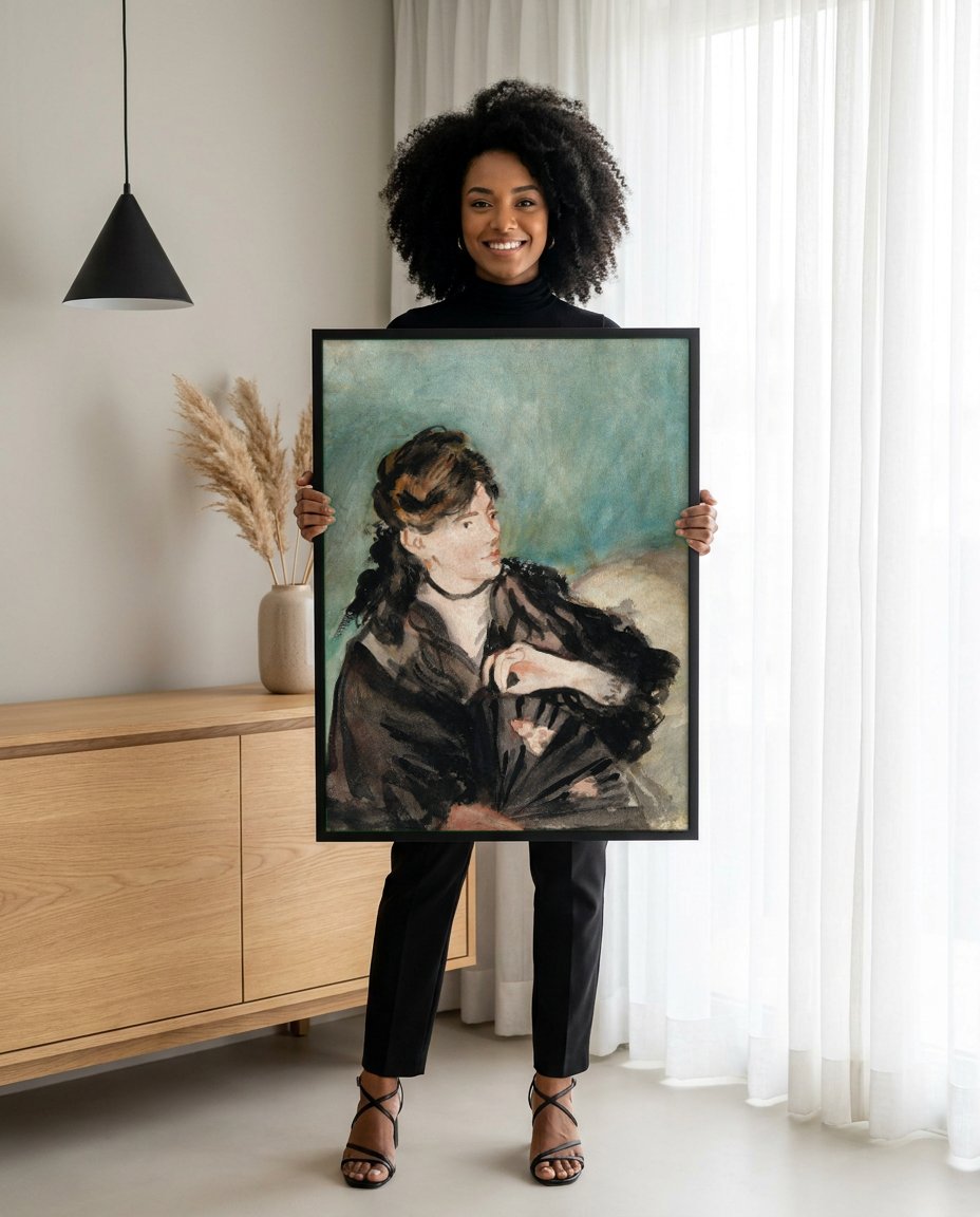 Quadro Decorativo Mulher com Leque - Manet com modelo em ambiente