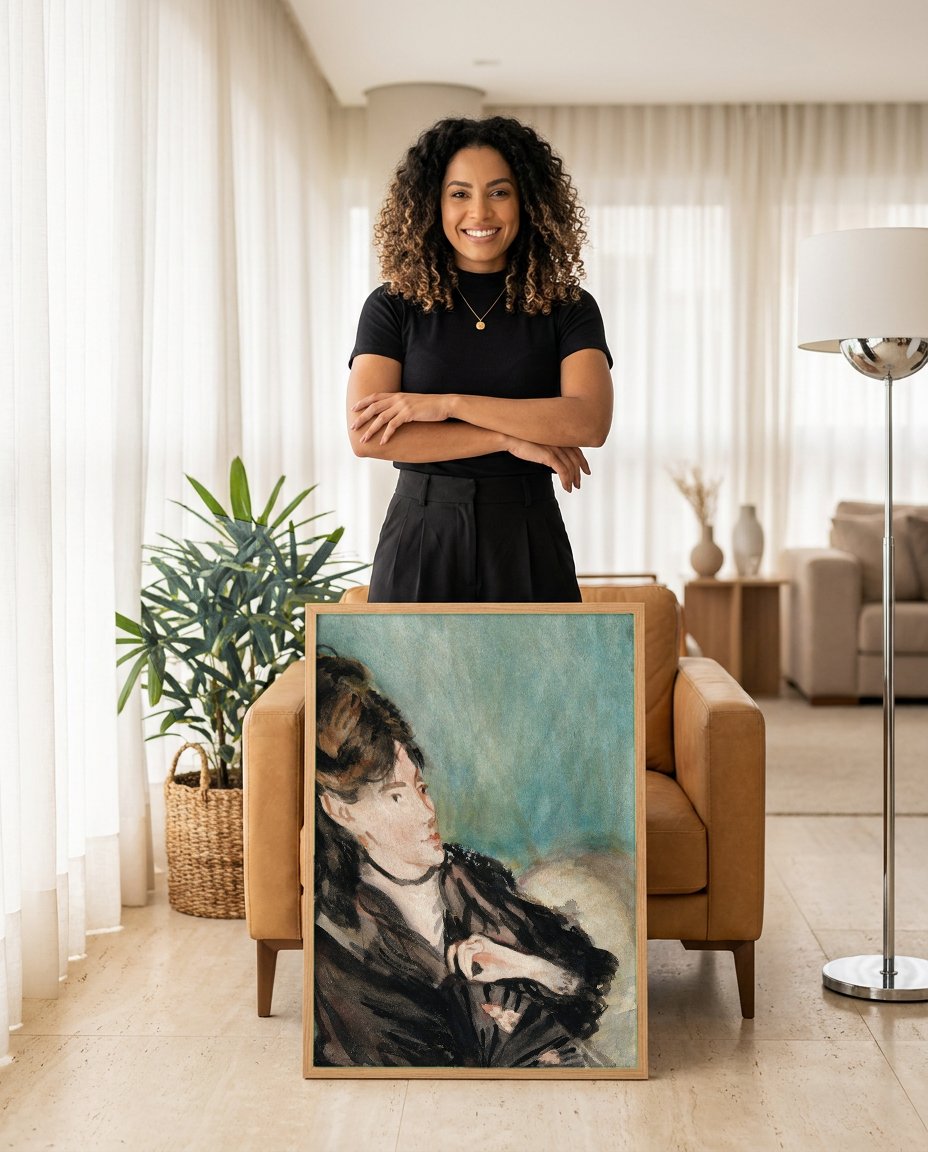 Quadro Decorativo Mulher com Leque - Manet com modelo em ambiente
