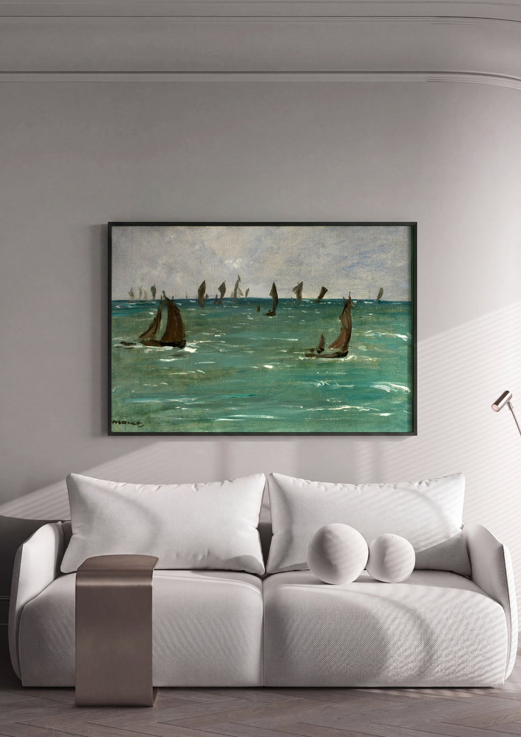 Quadro Decorativo Barcos no Mar - Manet em ambiente decorado