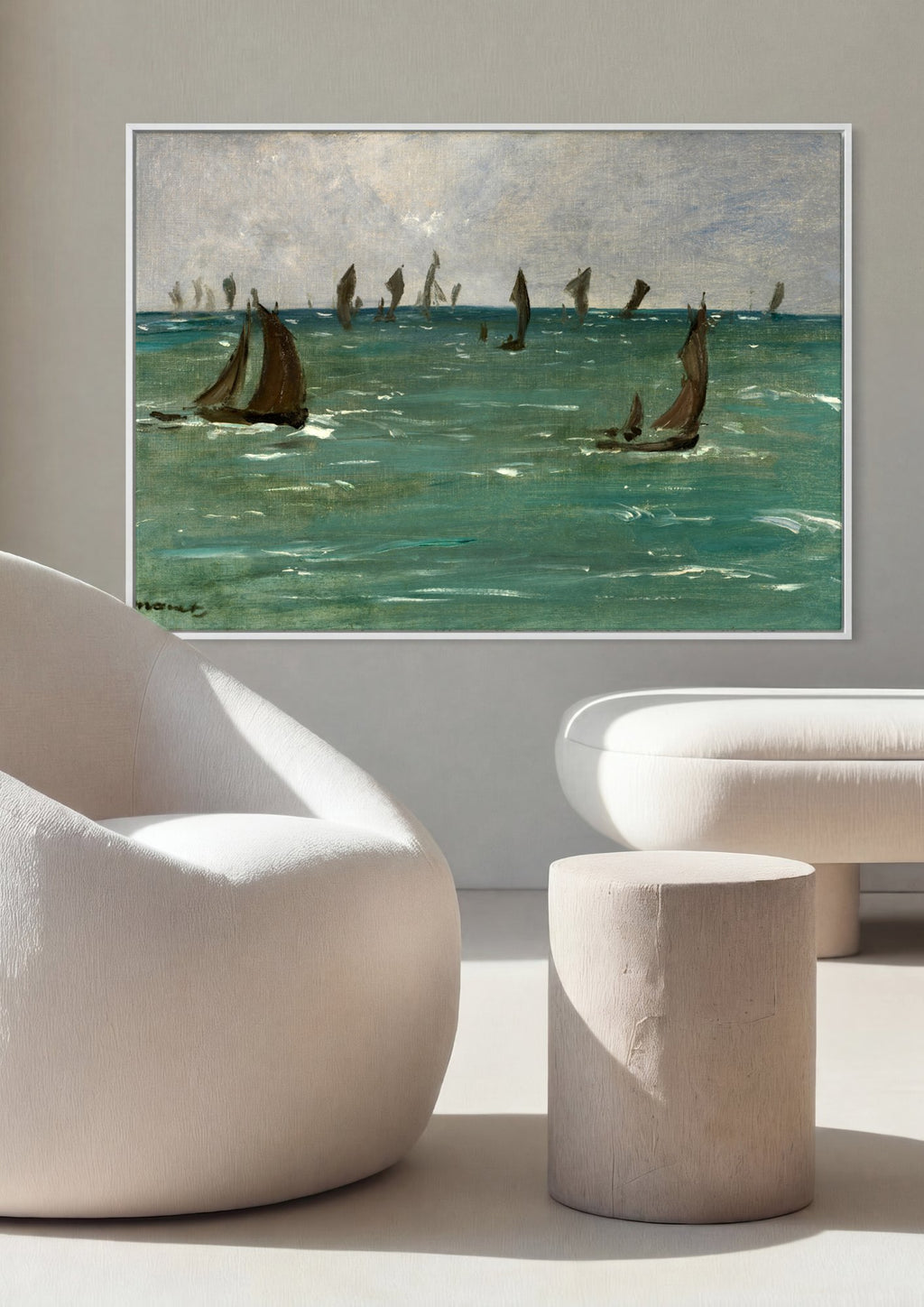 Quadro Decorativo Barcos no Mar - Manet em ambiente decorado