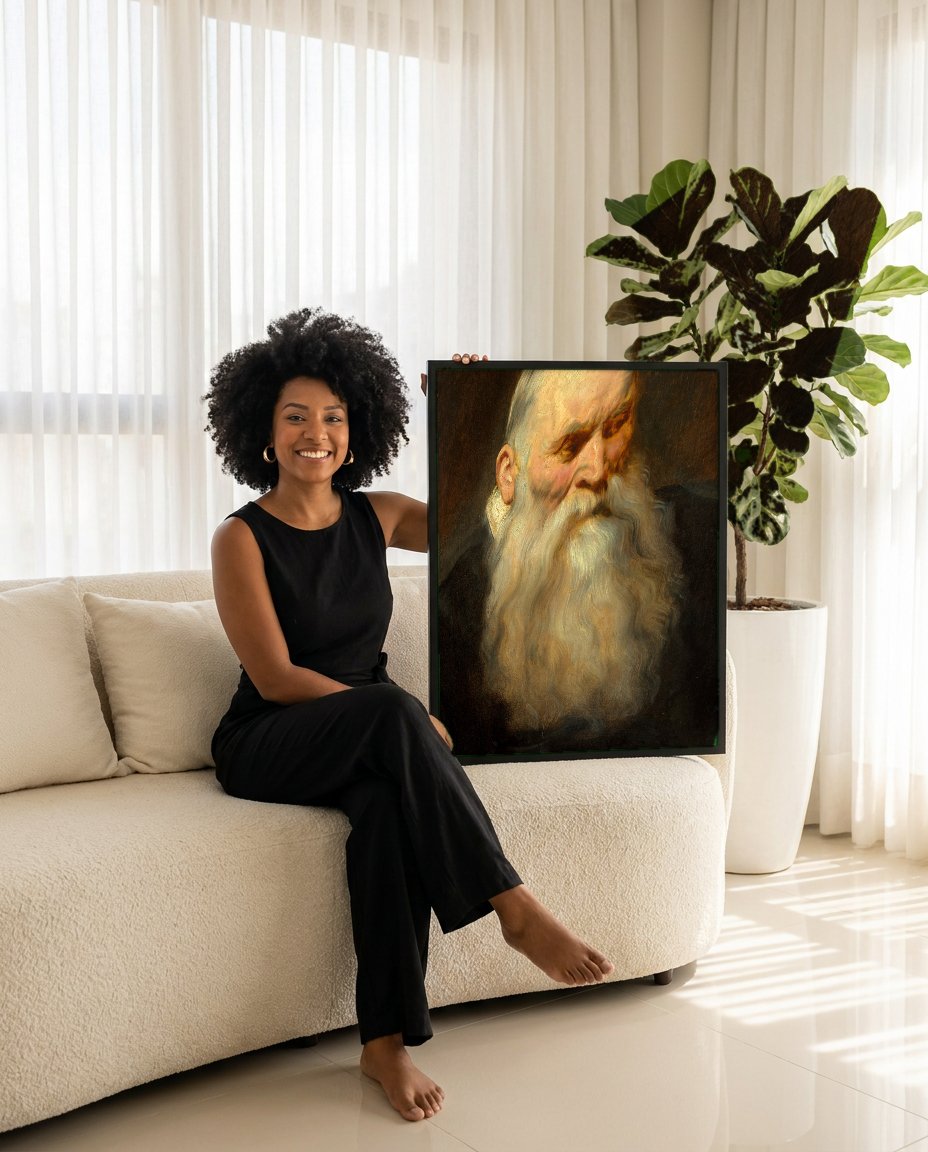 Quadro Decorativo Homem com Barba Longa - Van Dyck com modelo em ambiente