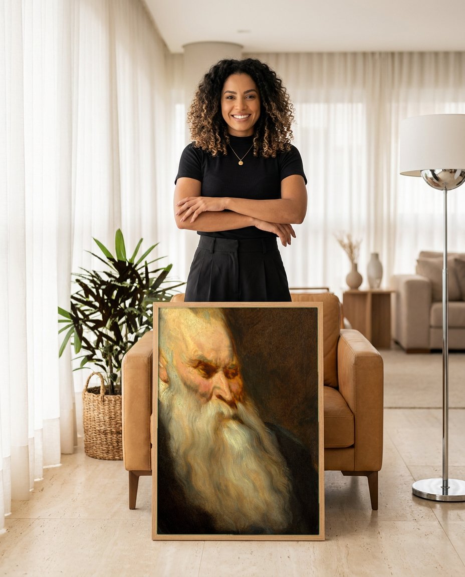 Quadro Decorativo Homem com Barba Longa - Van Dyck com modelo em ambiente