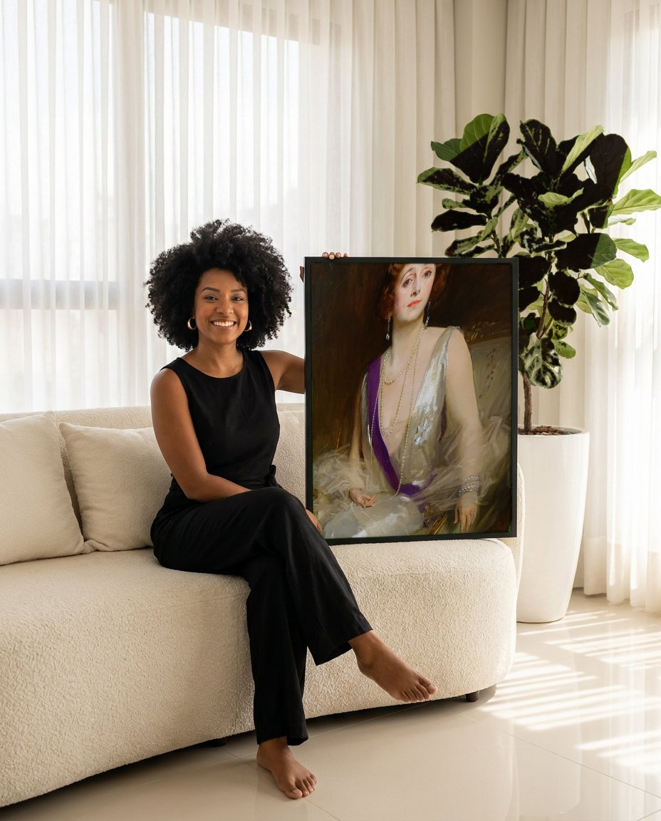 Quadro Decorativo Lady Curzon - John Singer Sargent com modelo em ambiente