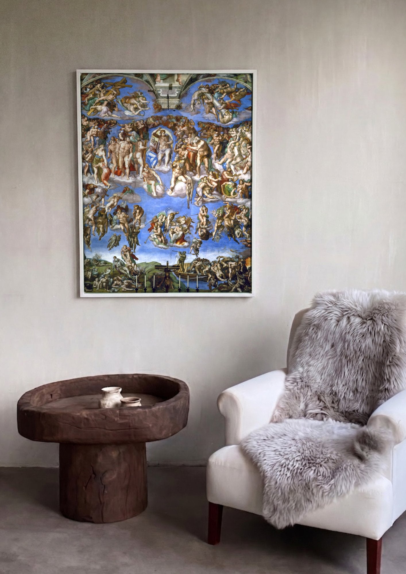 Quadro Decorativo Juízo Final - Michelangelo em ambiente decorado
