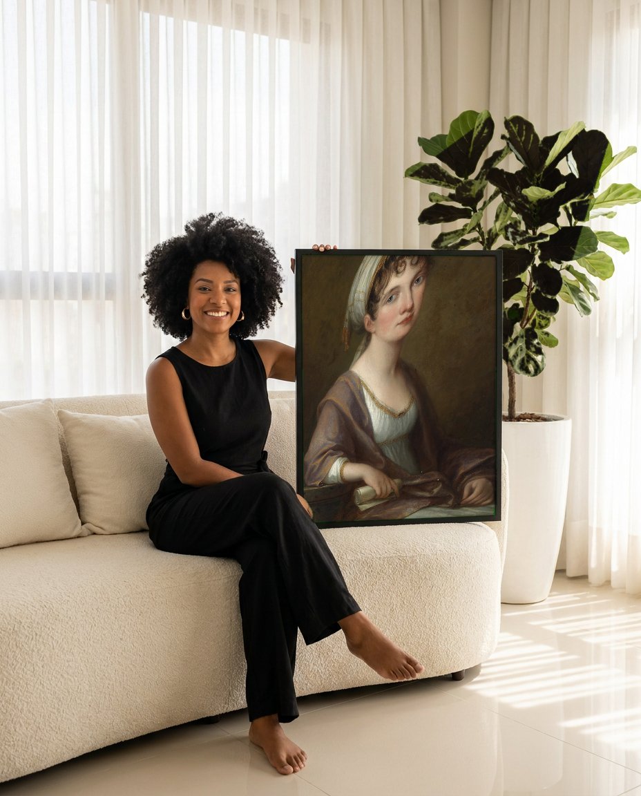 Quadro Decorativo Retrato de Mulher - Angelica Kauffmann com modelo em ambiente