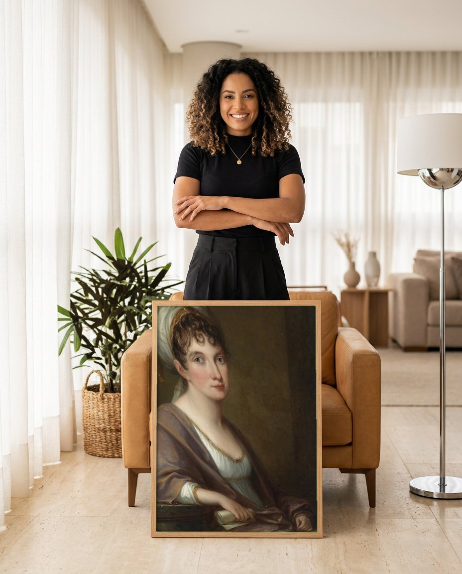 Quadro Decorativo Retrato de Mulher - Angelica Kauffmann com modelo em ambiente