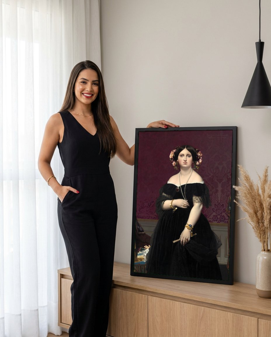 Quadro Decorativo Madame Moitessier - Ingres com modelo em ambiente