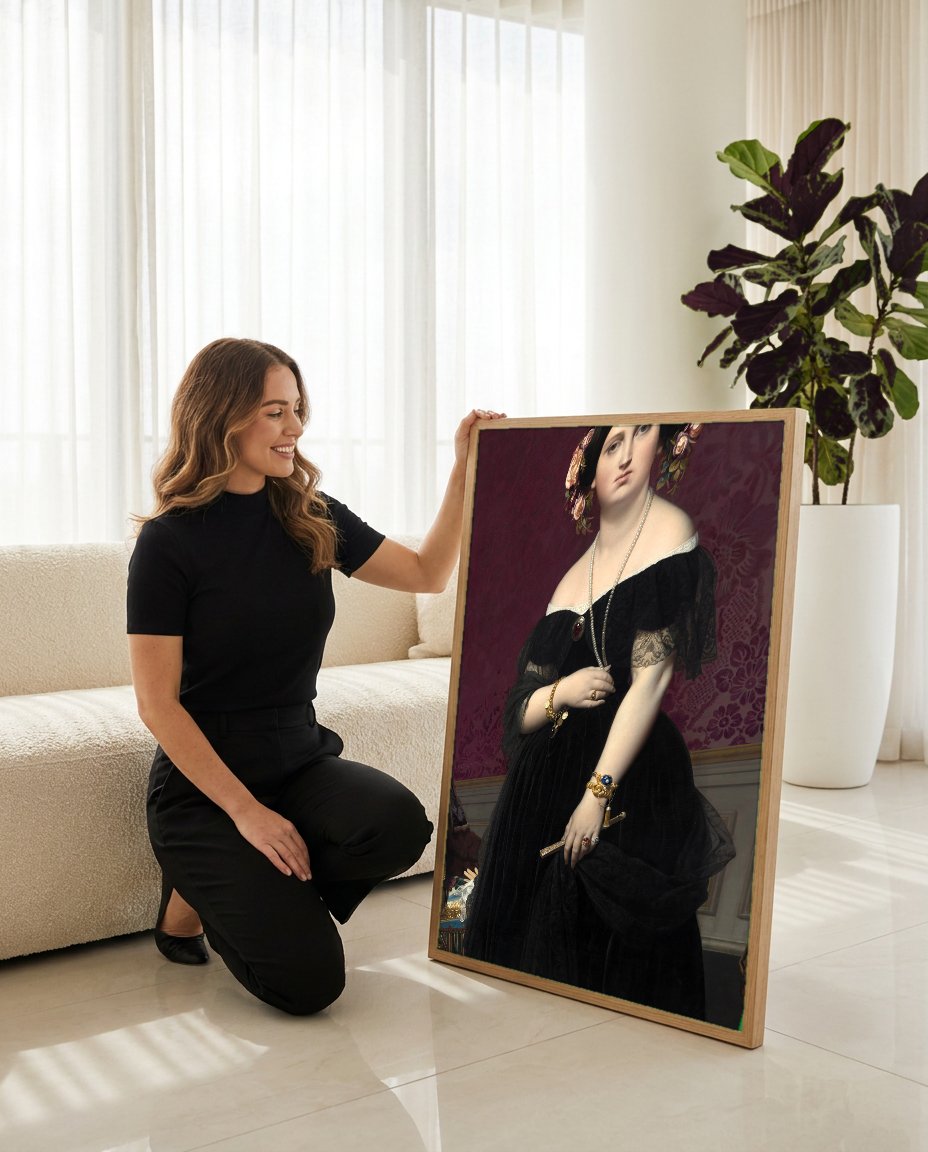 Quadro Decorativo Madame Moitessier - Ingres com modelo em ambiente