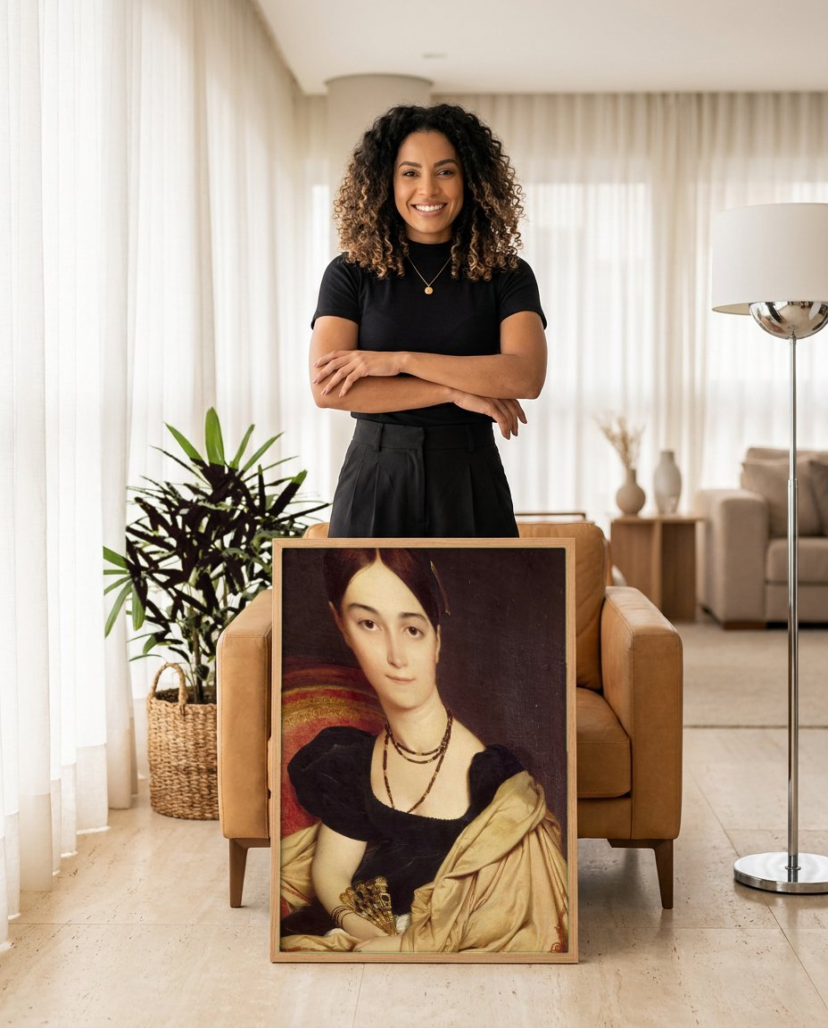 Quadro Decorativo Retrato de Mulher - Ingres com modelo em ambiente
