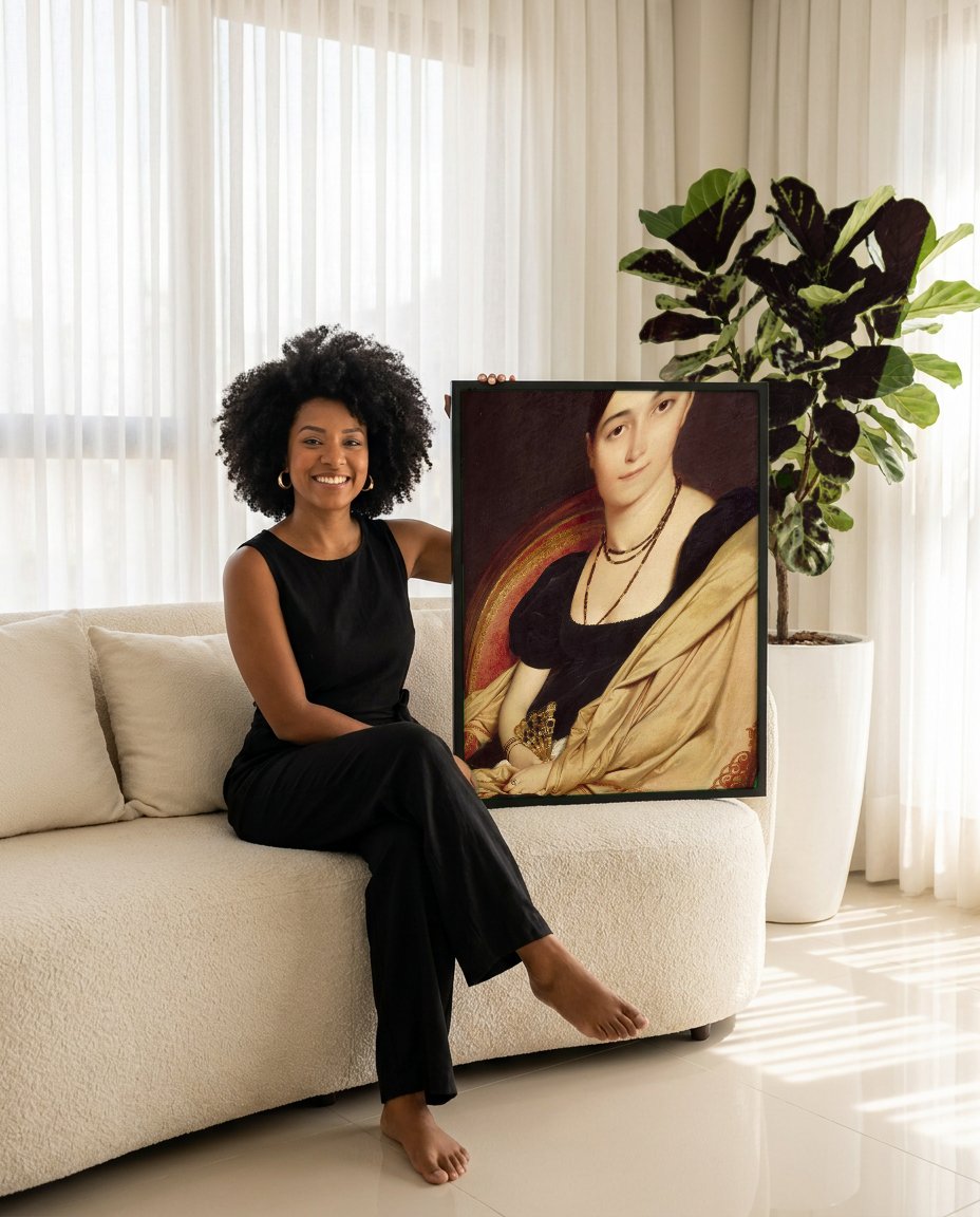 Quadro Decorativo Retrato de Mulher - Ingres com modelo em ambiente
