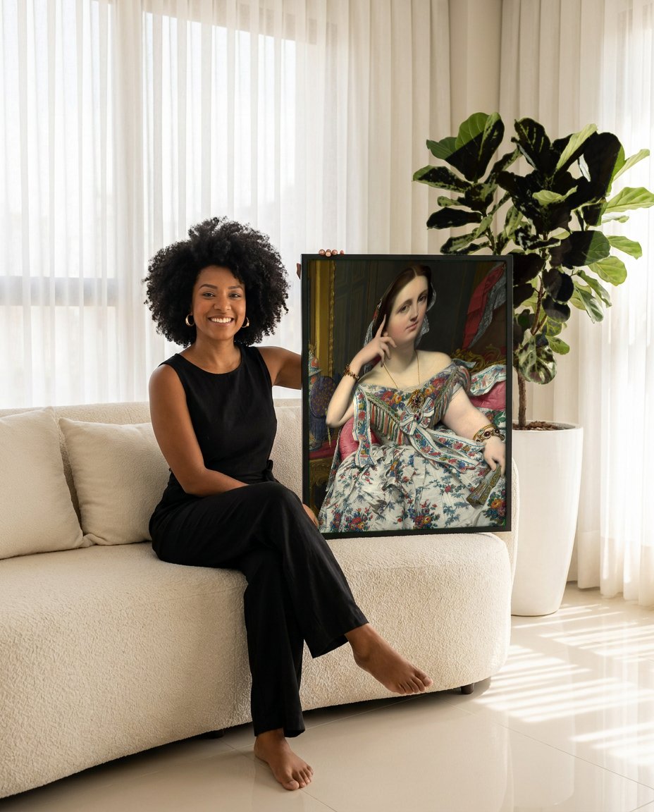 Quadro Decorativo Madame Moitessier - Ingres com modelo em ambiente