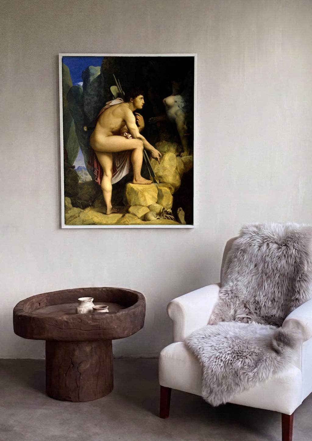 Quadro Decorativo Édipo e a Esfinge - Ingres em ambiente decorado