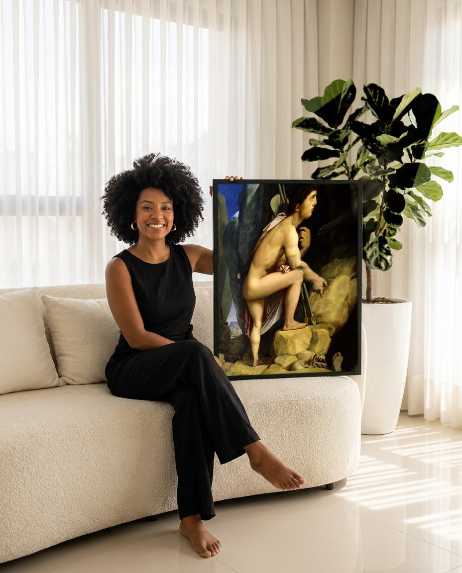 Quadro Decorativo Édipo e a Esfinge - Ingres com modelo em ambiente