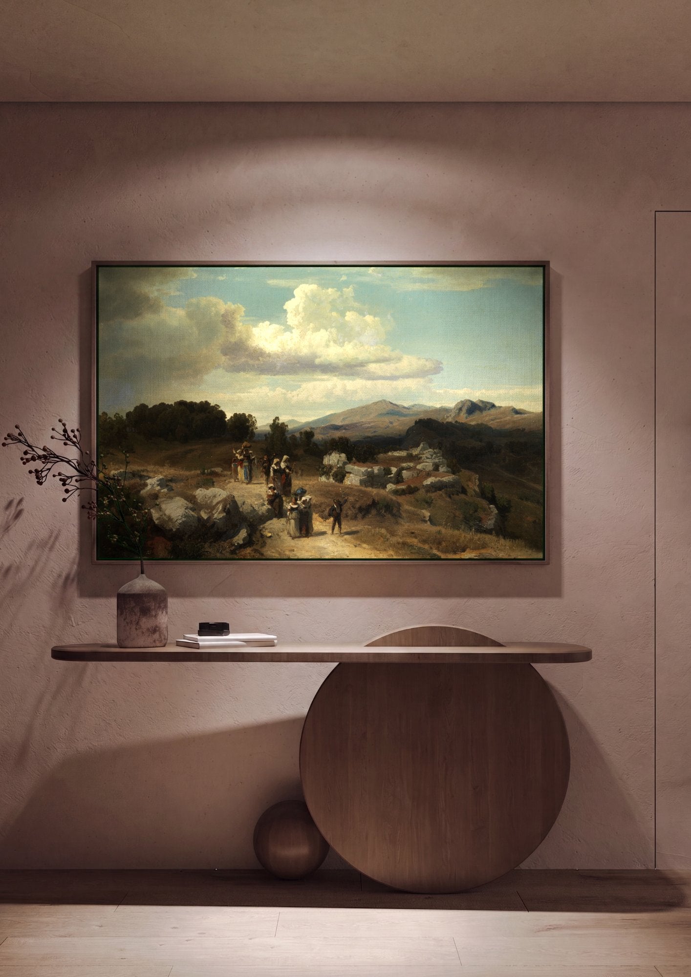 Quadro Decorativo Cena Rural com Caminhantes - O. Achenbach em ambiente decorado