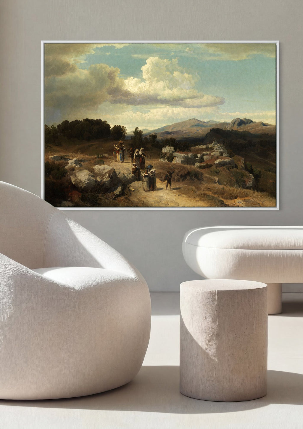 Quadro Decorativo Cena Rural com Caminhantes - O. Achenbach em ambiente decorado