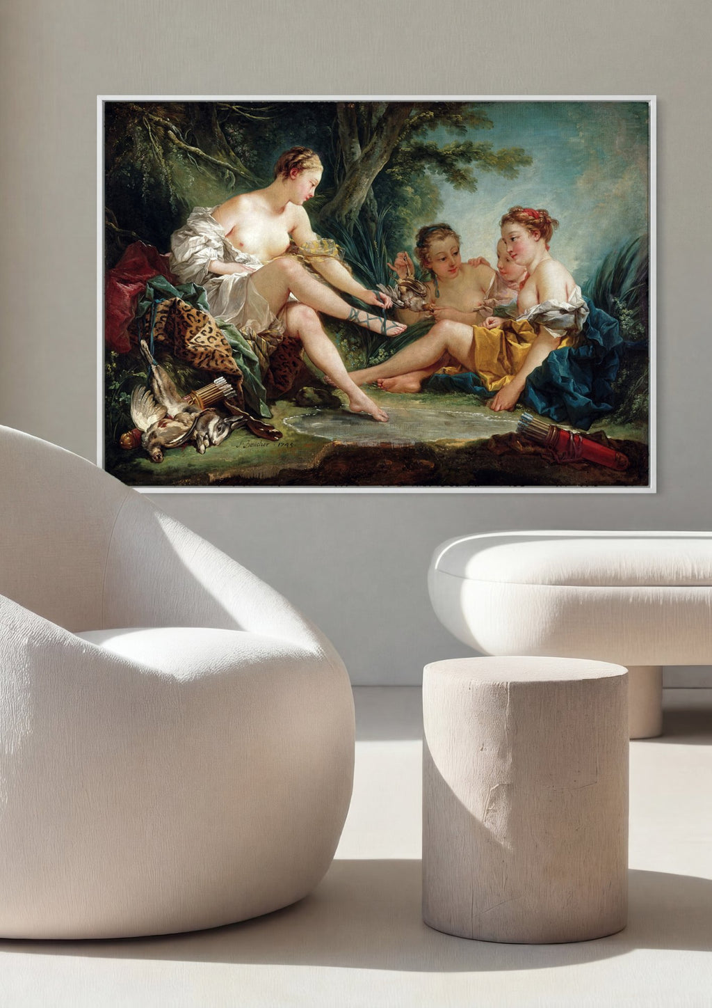 Quadro Decorativo Diana saindo do Banho - François Boucher em ambiente decorado