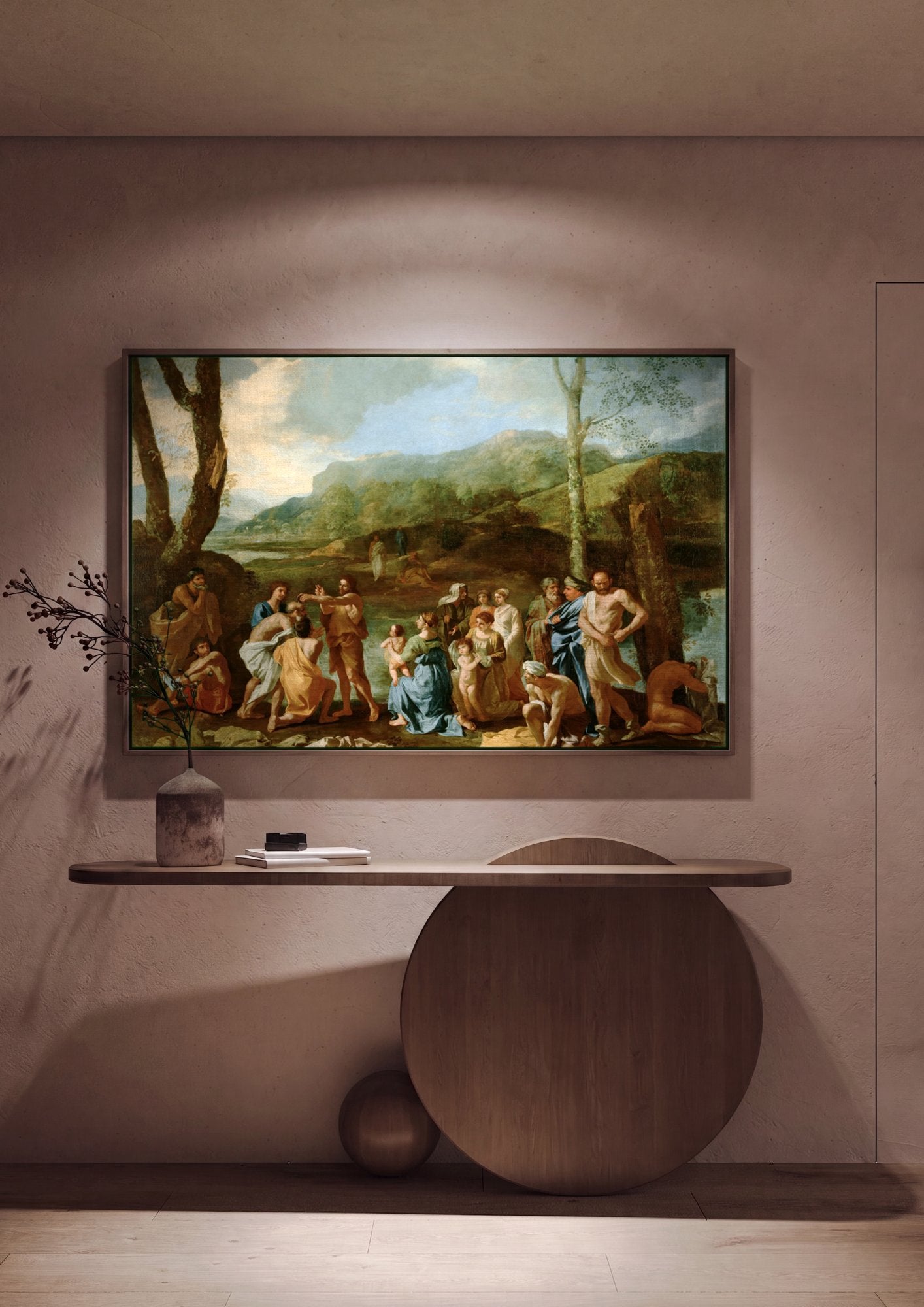 Quadro Decorativo O Batismo de Cristo - Nicolas Poussin em ambiente decorado