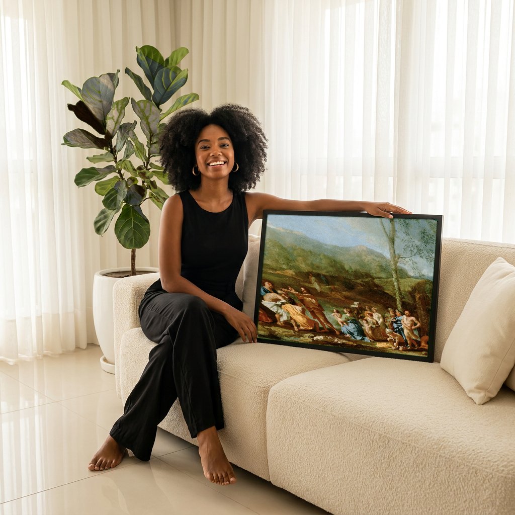 Quadro Decorativo O Batismo de Cristo - Nicolas Poussin com modelo em ambiente