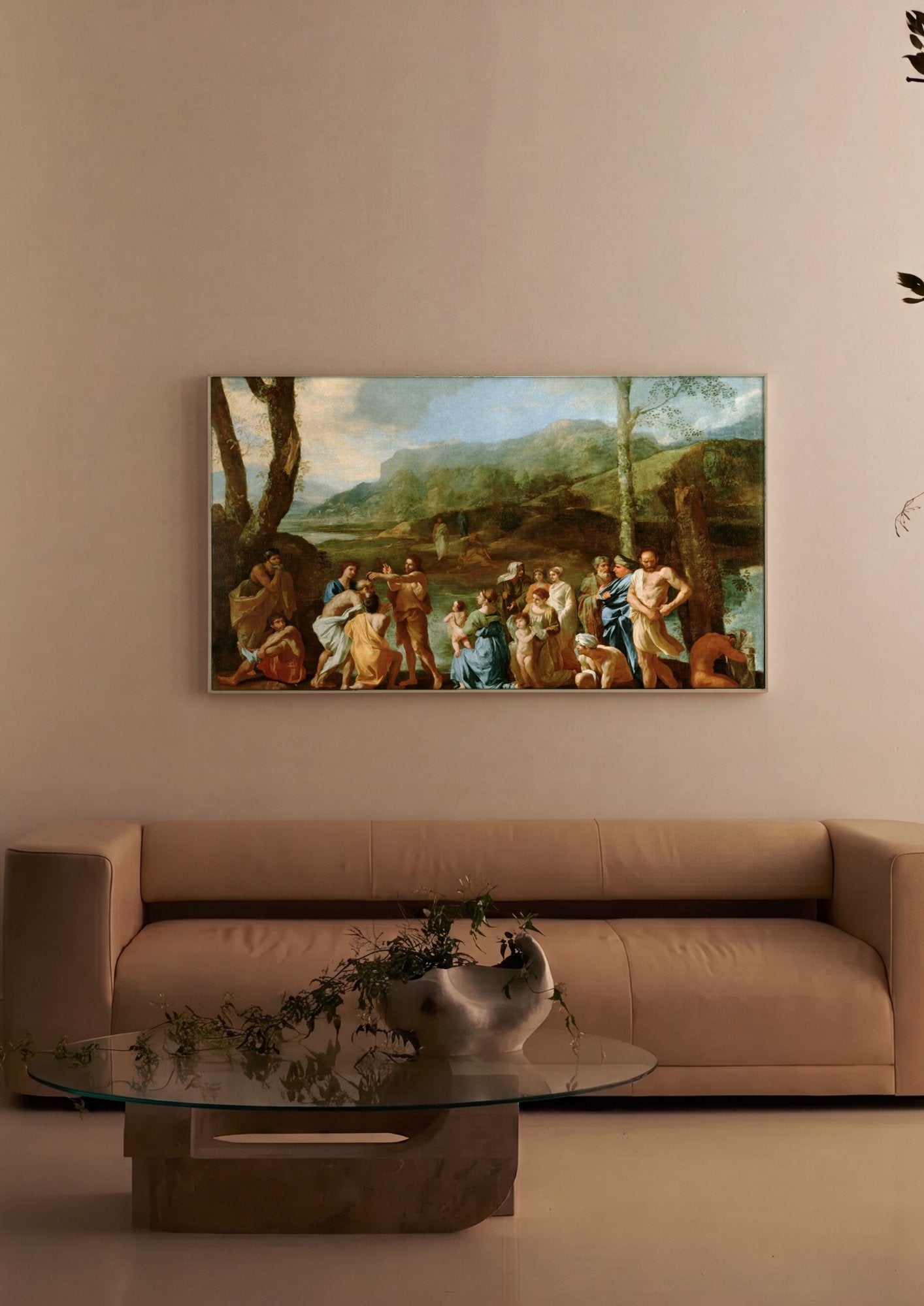 Quadro Decorativo O Batismo de Cristo - Nicolas Poussin em ambiente decorado