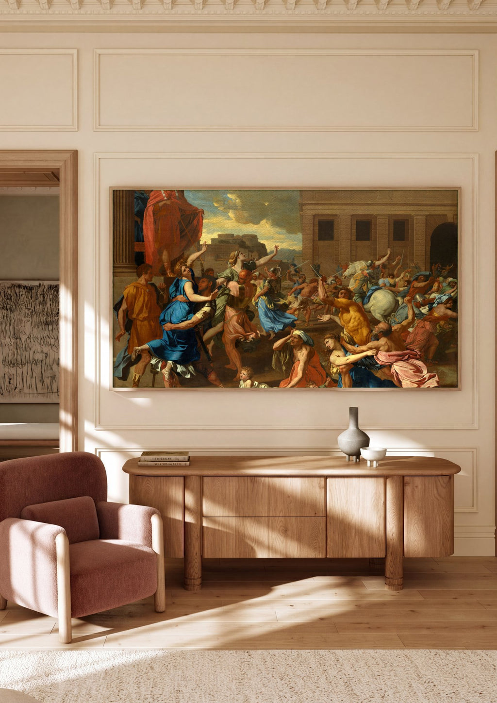 Quadro Decorativo O Rapto das Sabinas - Nicolas Poussin em ambiente decorado