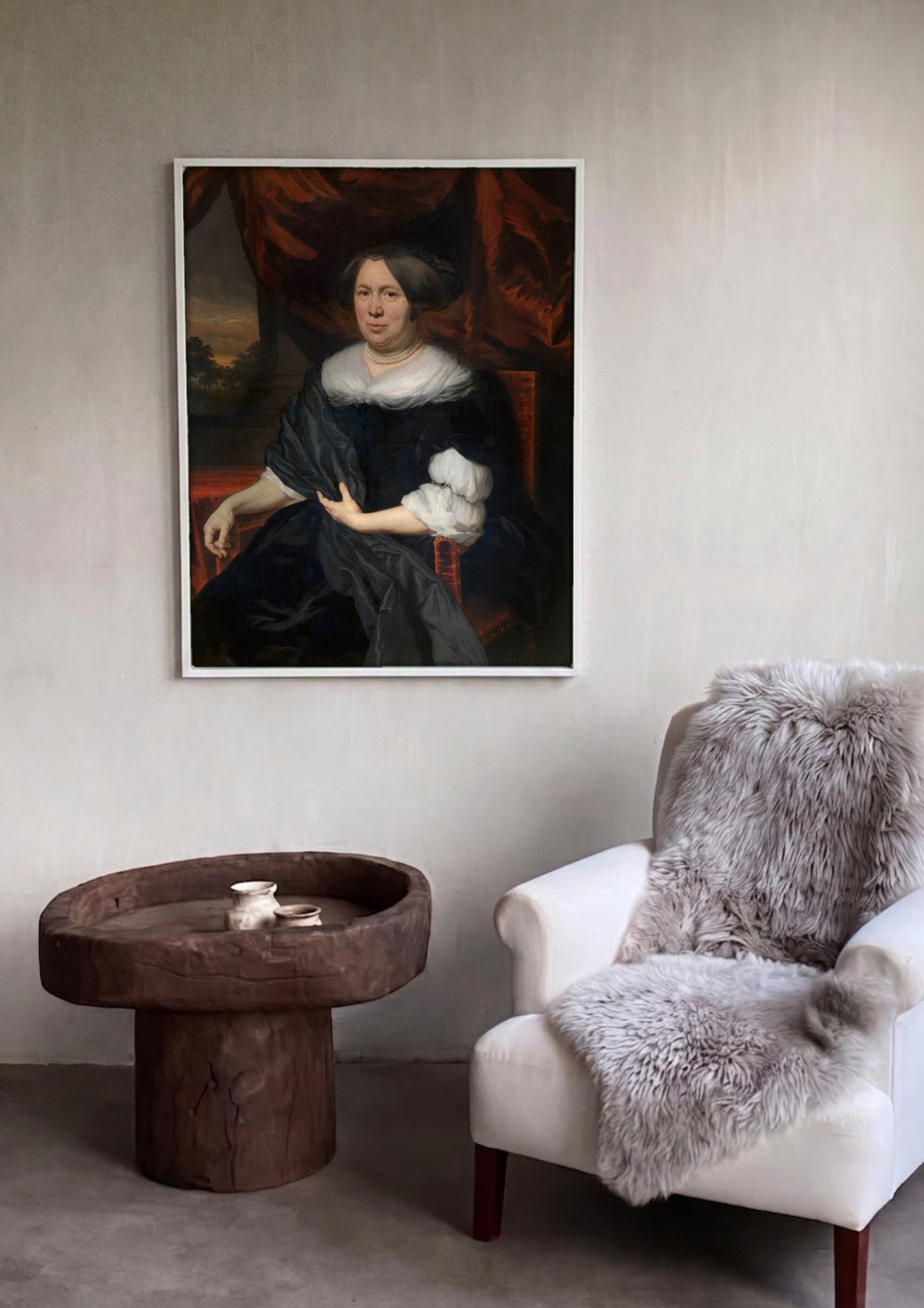 Quadro Decorativo Retrato de Senhora - Nicolaes Maes em ambiente decorado