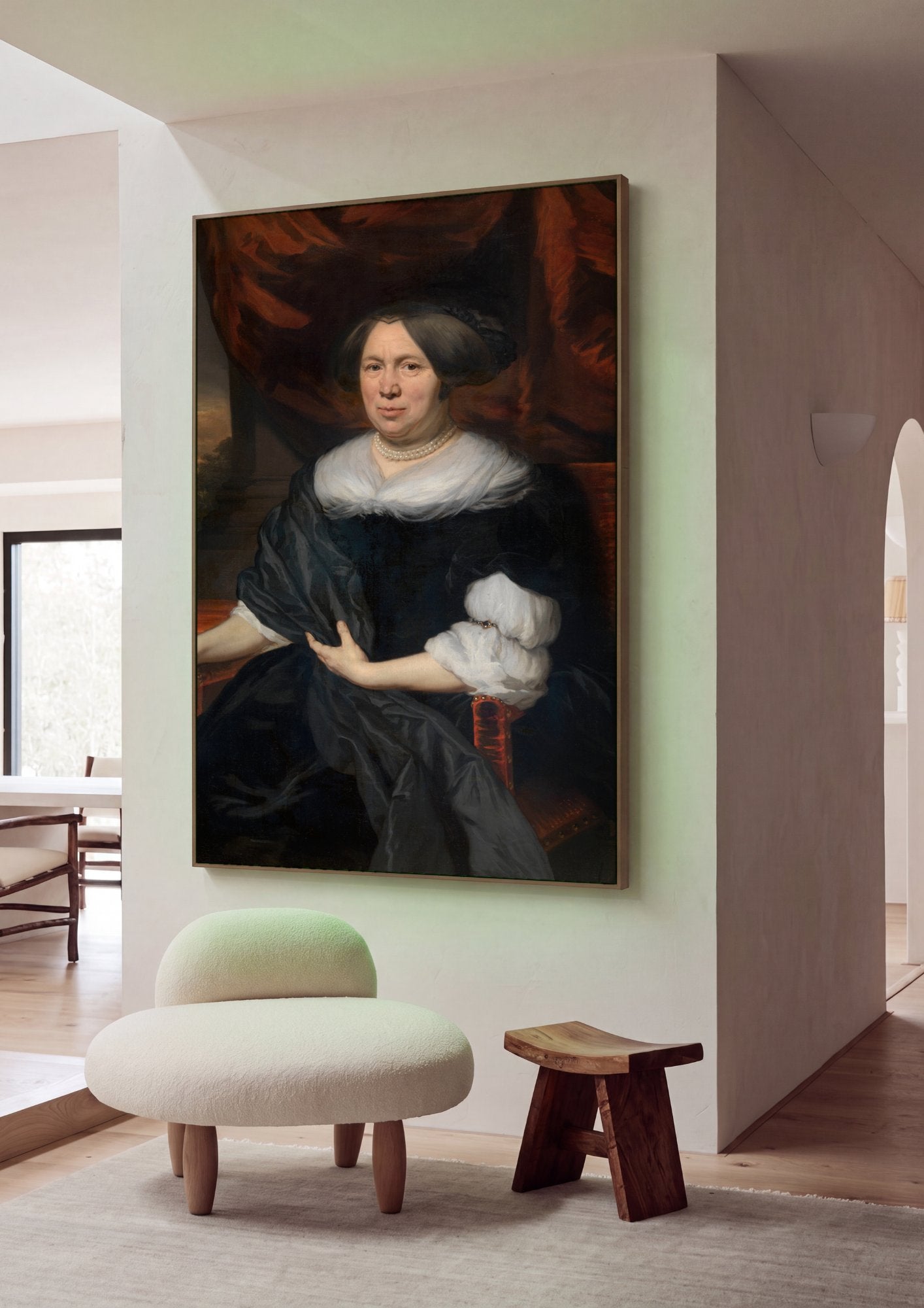 Quadro Decorativo Retrato de Senhora - Nicolaes Maes em ambiente decorado
