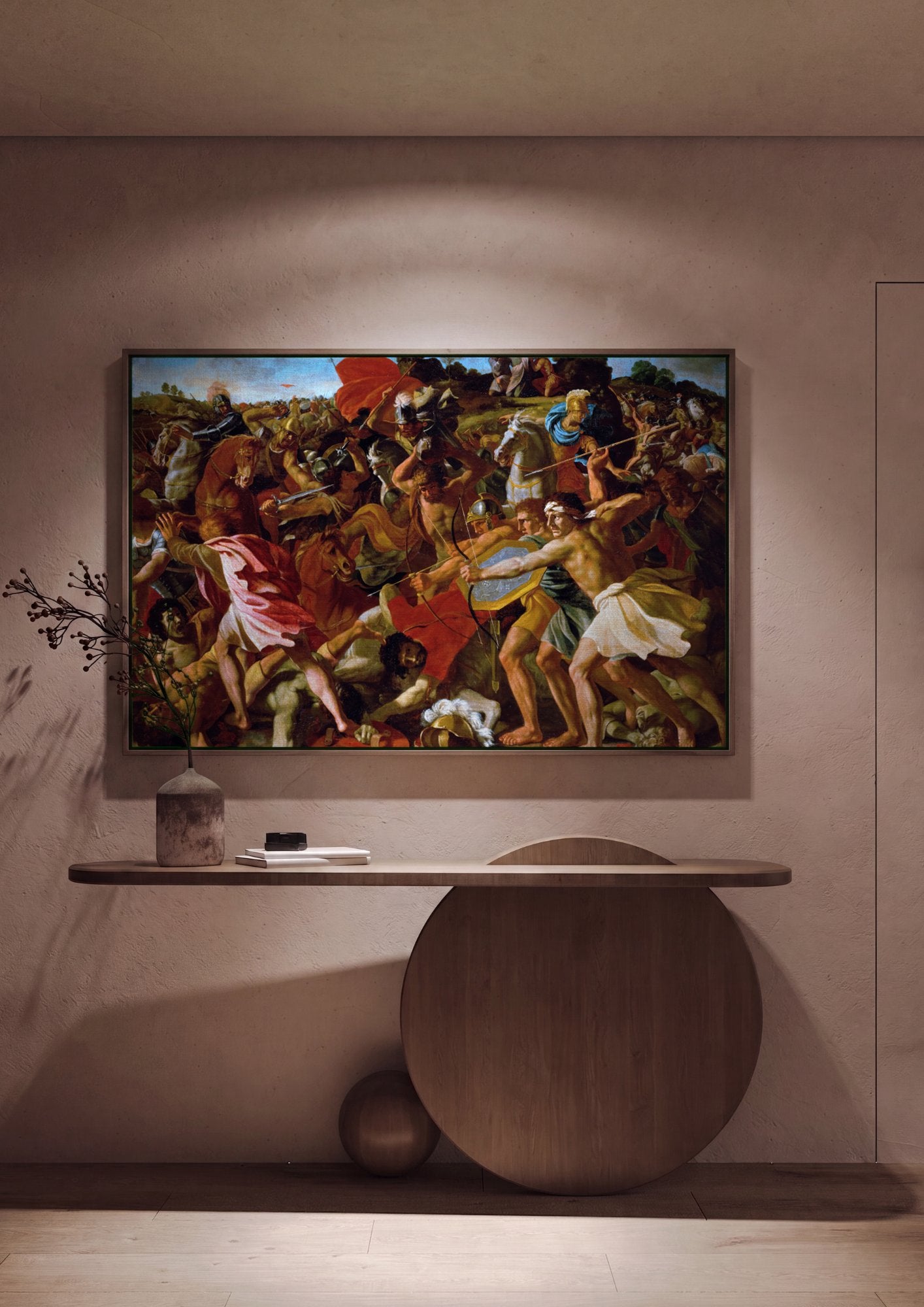 Quadro Decorativo A Batalha de Josué - Nicolas Poussin em ambiente decorado