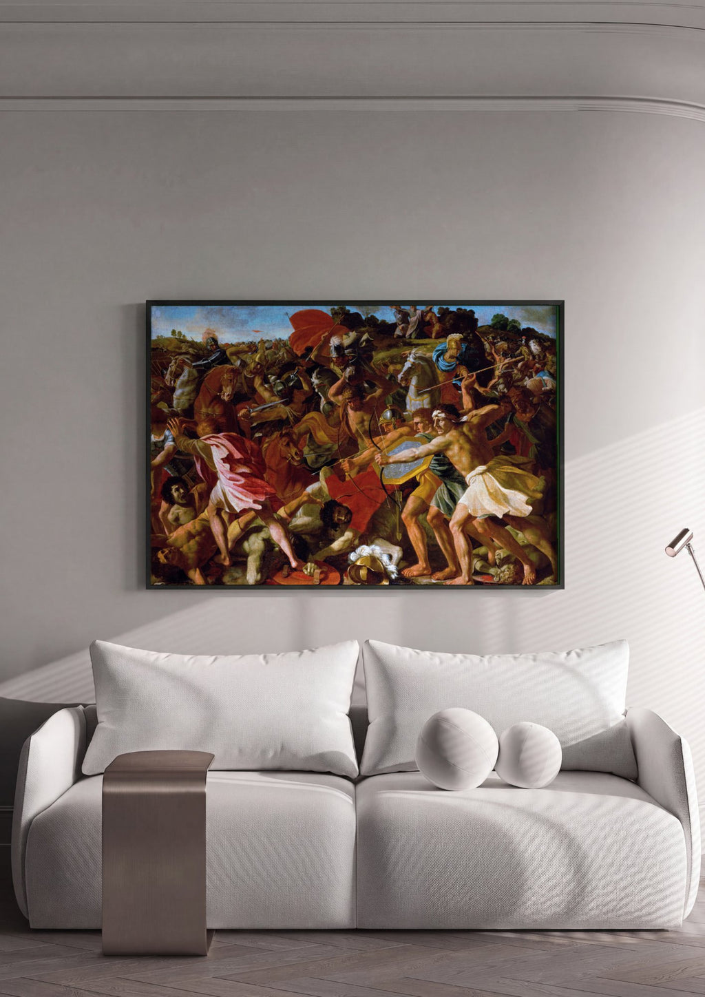 Quadro Decorativo A Batalha de Josué - Nicolas Poussin em ambiente decorado