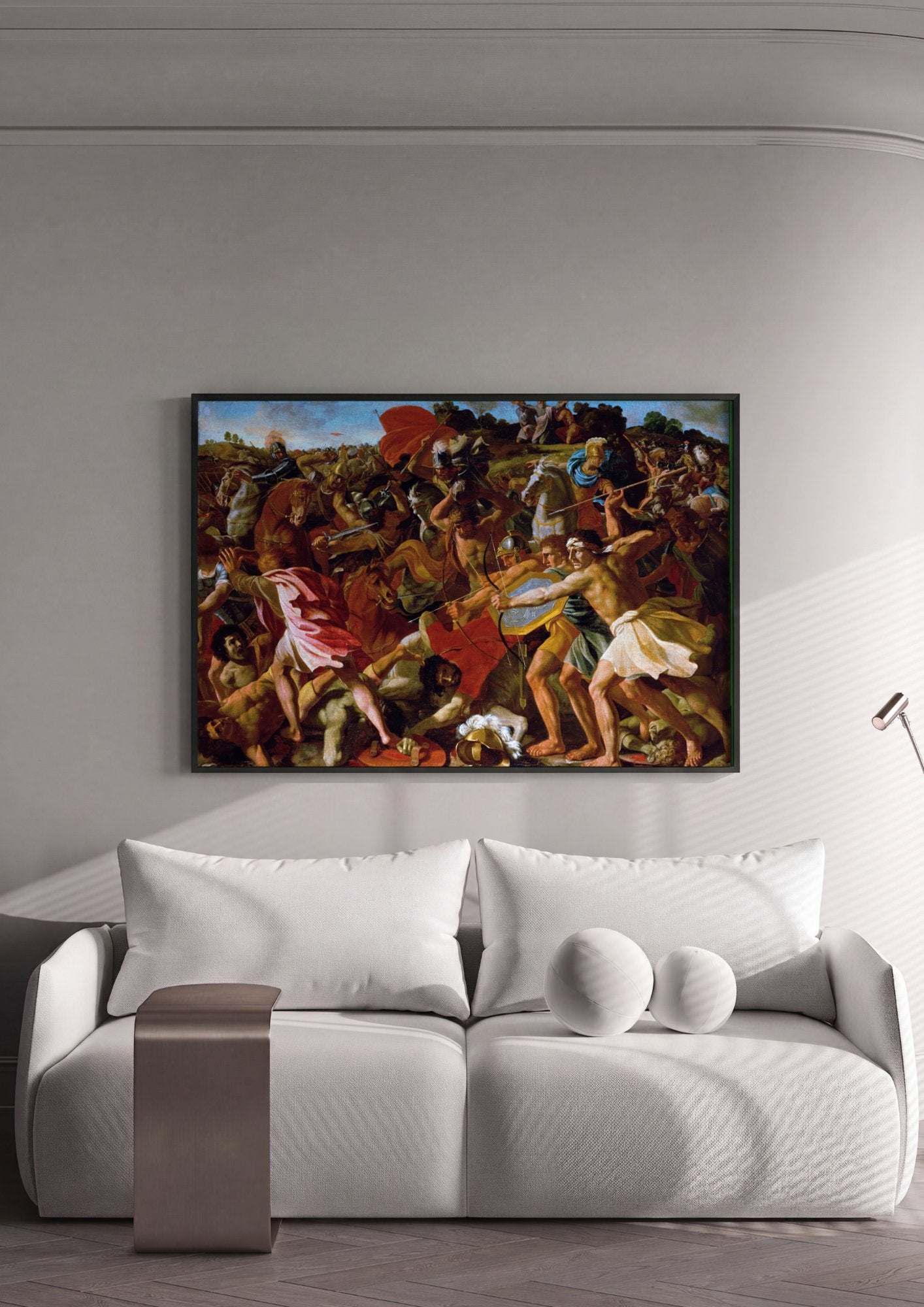 Quadro Decorativo A Batalha de Josué - Nicolas Poussin em ambiente decorado