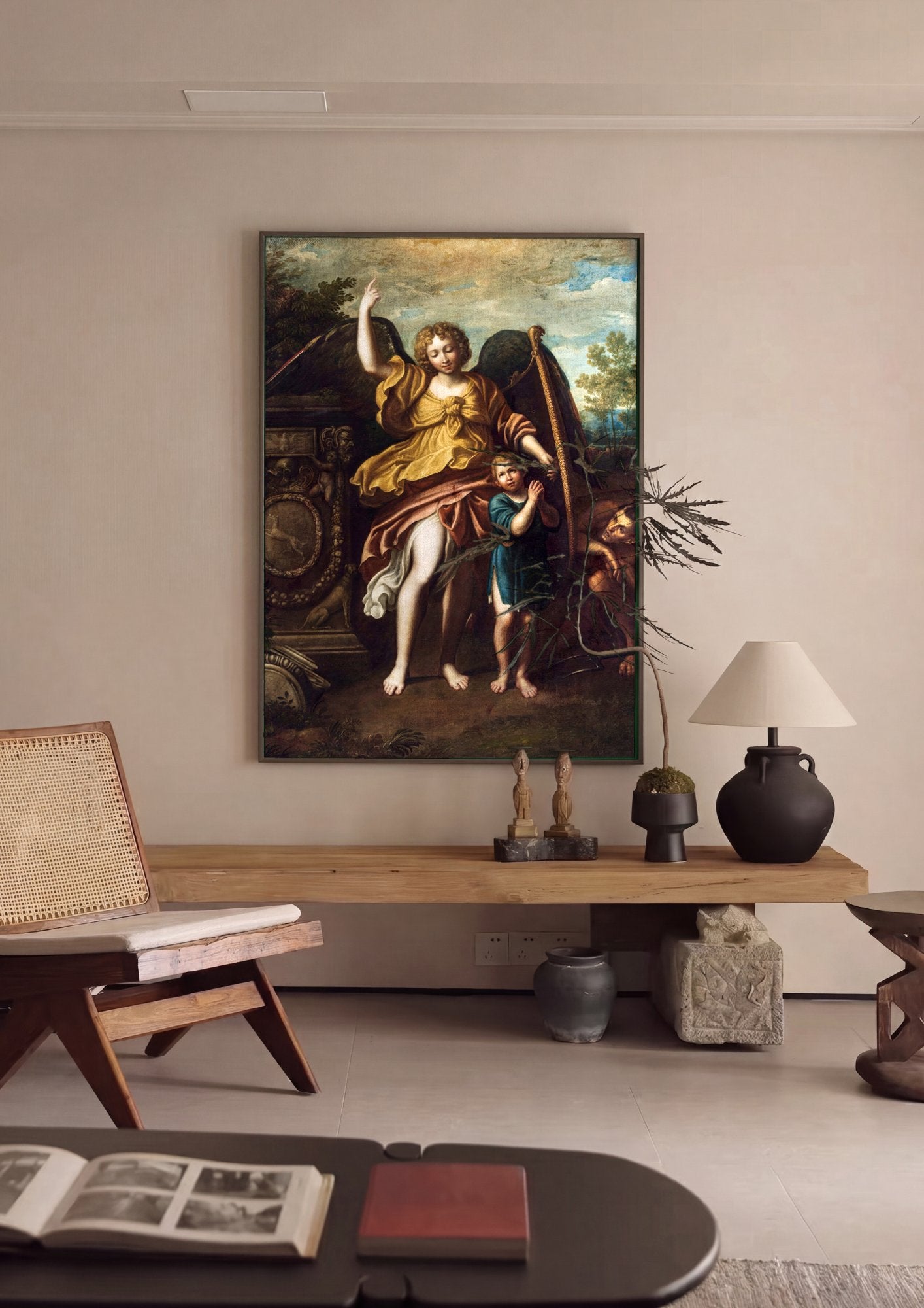 Quadro Decorativo Anjo da Guarda - Domenichino Zampieri em ambiente decorado