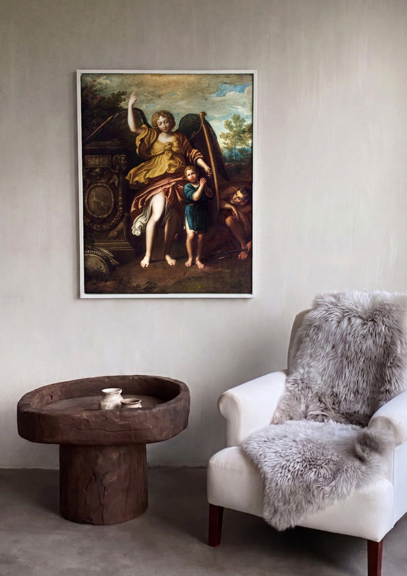 Quadro Decorativo Anjo da Guarda - Domenichino Zampieri em ambiente decorado
