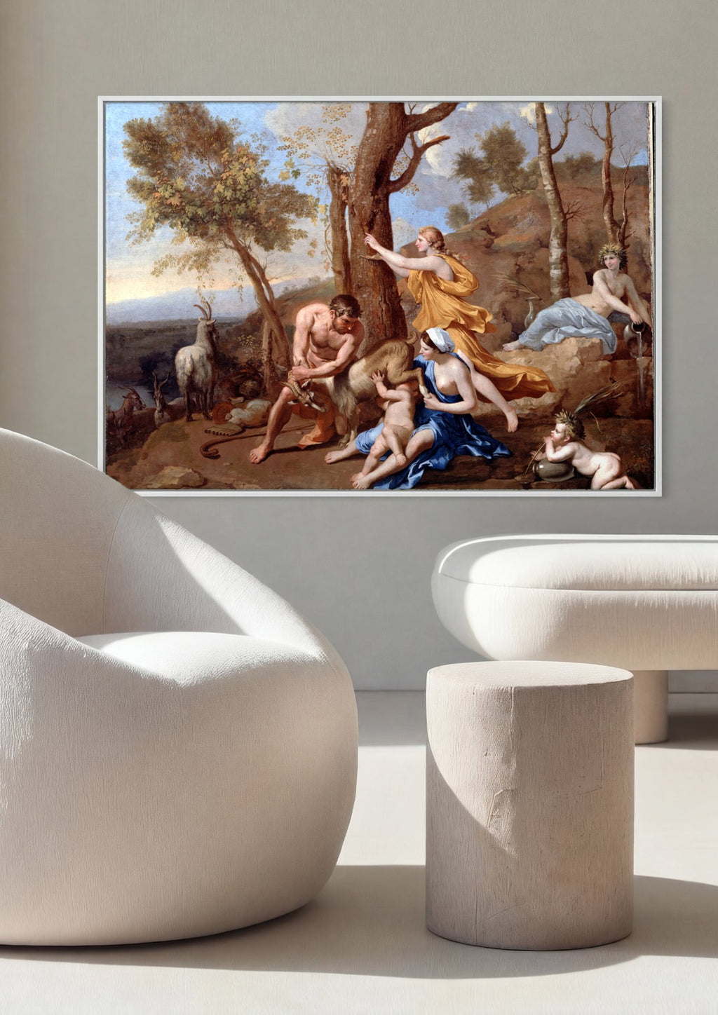 Quadro Decorativo A Infancia de Baco - Nicolas Poussin em ambiente decorado