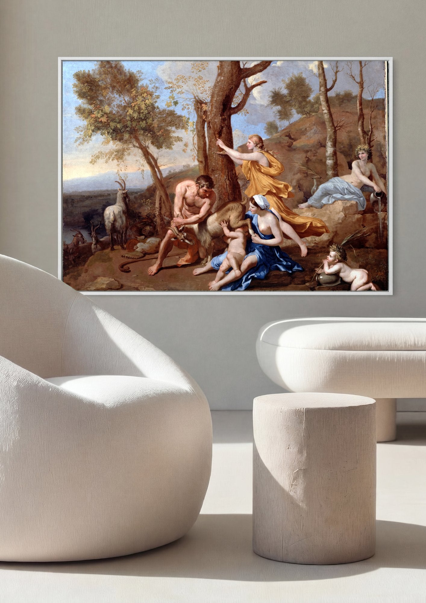 Quadro Decorativo A Infancia de Baco - Nicolas Poussin em ambiente decorado