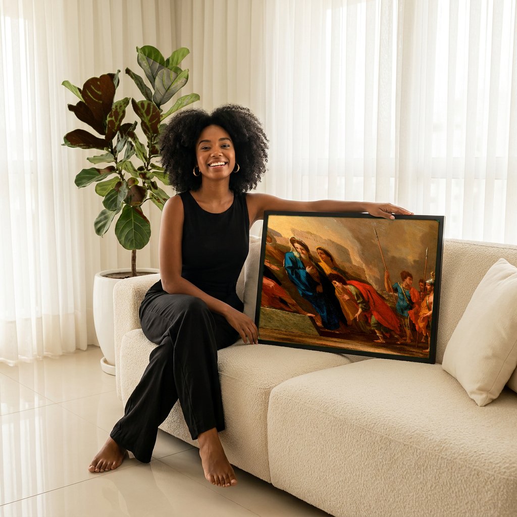 Quadro Decorativo A Oferta a Júpiter - Nicolas Poussin com modelo em ambiente