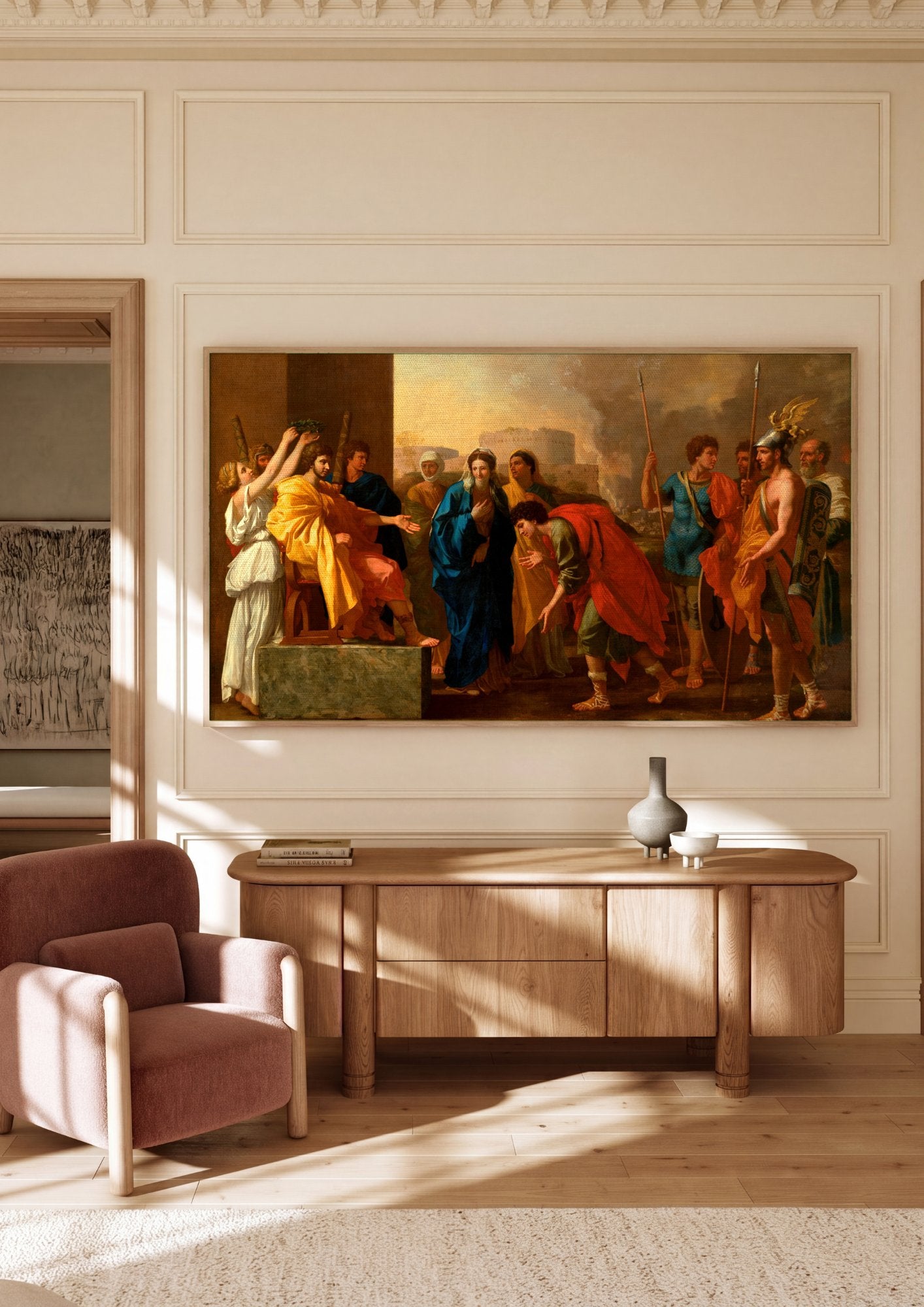 Quadro Decorativo A Oferta a Júpiter - Nicolas Poussin em ambiente decorado