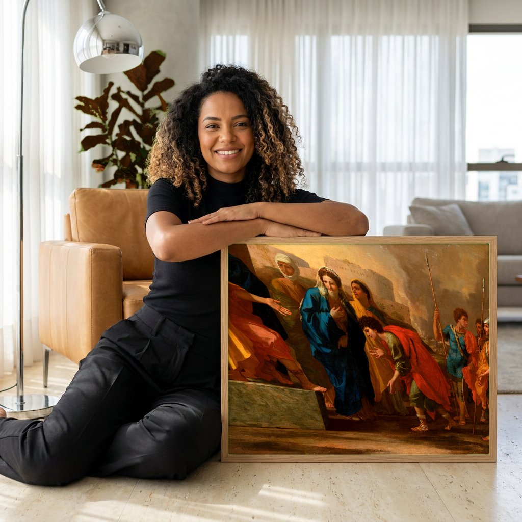 Quadro Decorativo A Oferta a Júpiter - Nicolas Poussin com modelo em ambiente