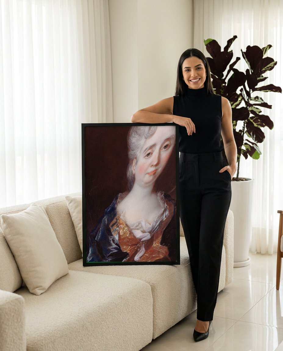 Quadro Decorativo Retrato de Senhora – Nicolas de Largillière com modelo em ambiente