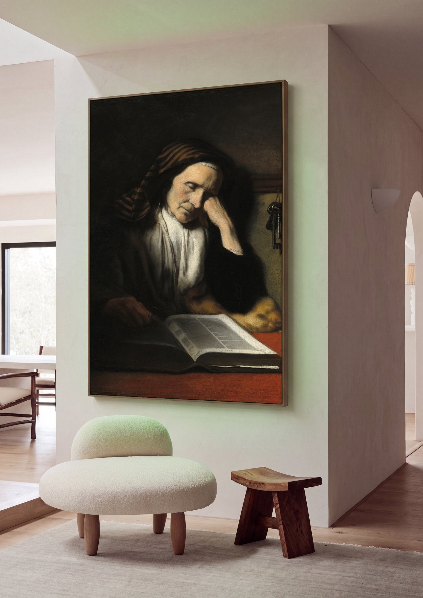 Quadro Decorativo A Velha Adormecida - Nicolaes Maes em ambiente decorado