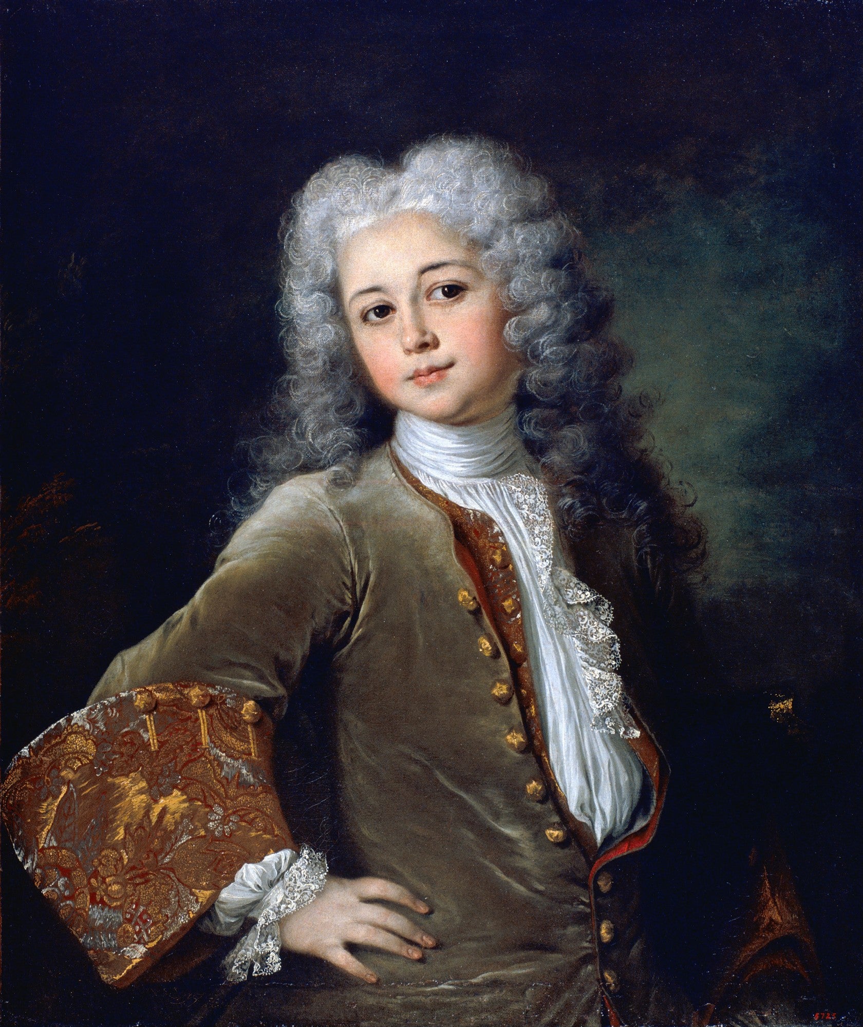 Retrato de um jovem com peruca grisalha e casaco de veludo marrom, atribuído a Nicolas de Largillière.