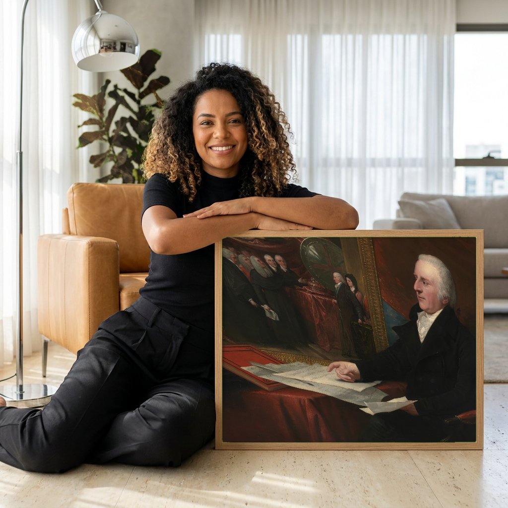 Quadro Decorativo 'Sir Joseph Banks' - Benjamin West com modelo em ambiente