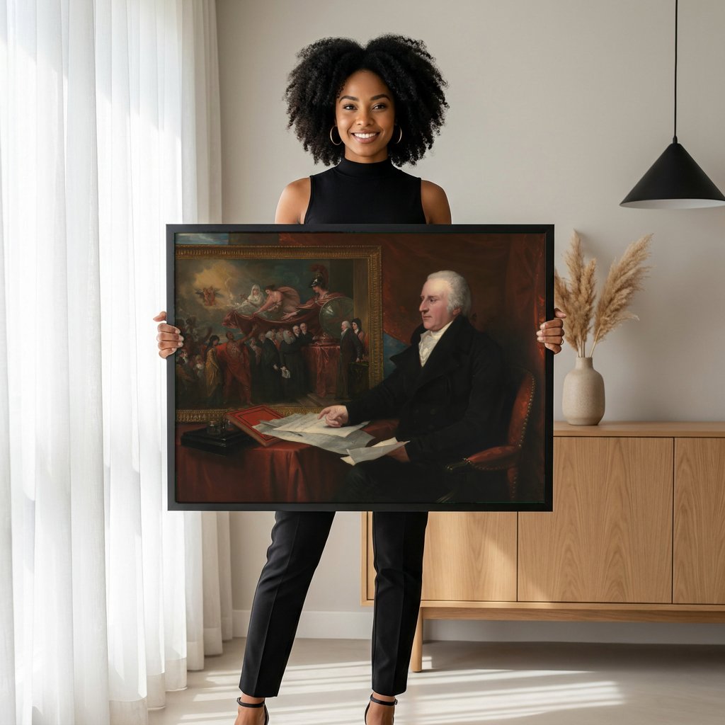 Quadro Decorativo 'Sir Joseph Banks' - Benjamin West com modelo em ambiente