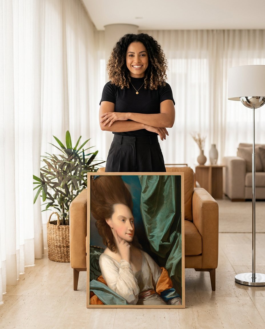 Quadro Decorativo: Retrato Feminino - Benjamin West com modelo em ambiente